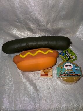 Jumbo Squishy Hot Dog, OMG Squishy Dumpling & SmushMart Pickle